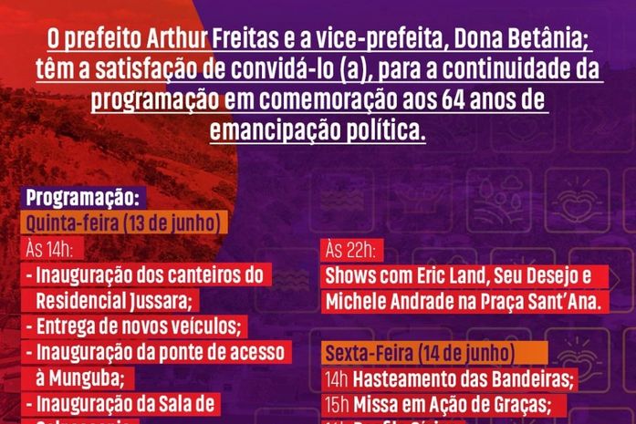 Prefeitura de Santana do Mundaú segue com programação em comemoração aos 64 anos de emancipação