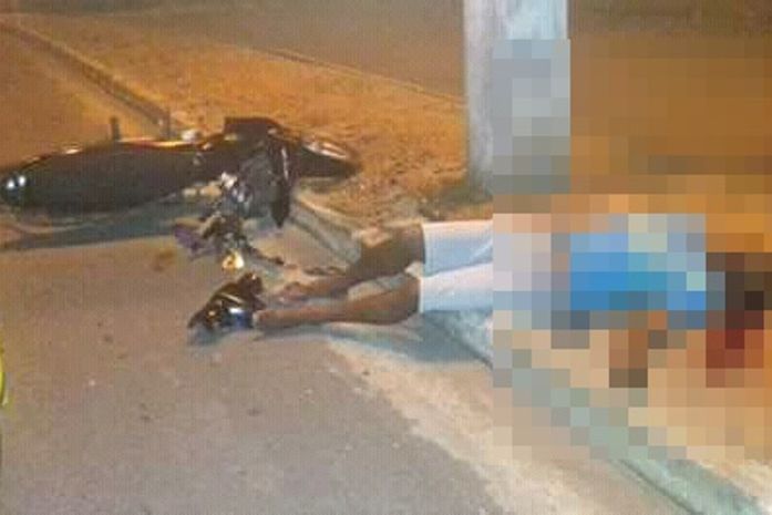 Motociclista sofre traumatismo craniano após colidir com poste