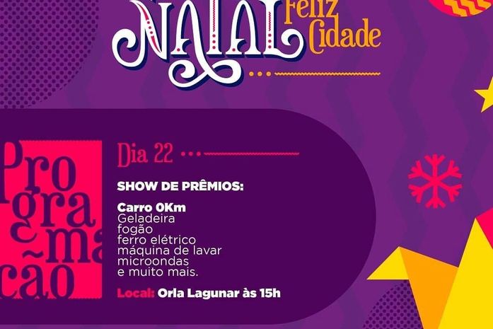 Natal da Feliz Cidade: Prefeitura de Pilar realiza grande show de prêmios neste domingo (22)