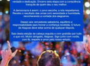 "A democracia é assim": Renan Filho publica mensagem após vitória de JHC para o Governo de AL