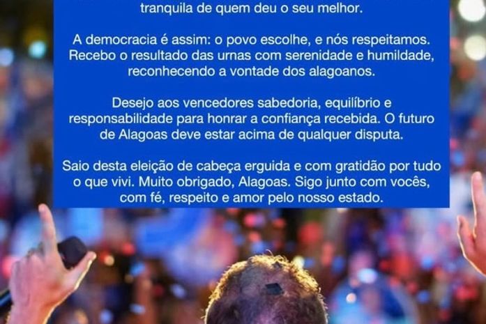 "A democracia é assim": Renan Filho publica mensagem após vitória de JHC para o Governo de AL