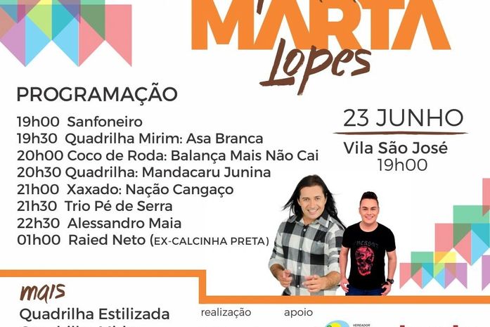 Arraiá Marta Lopes fará o maior forró do Agreste dia 23, na Vila São José