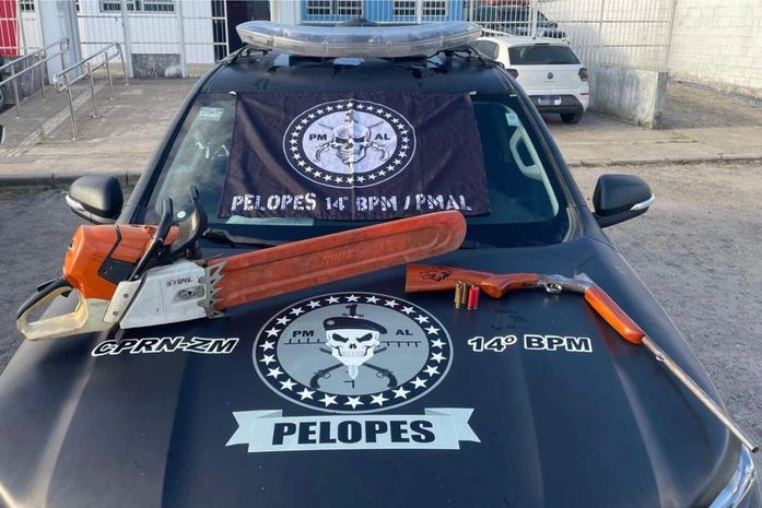 PM apreende motosserra e espingarda durante ação em área de mata em Colônia Leopoldina