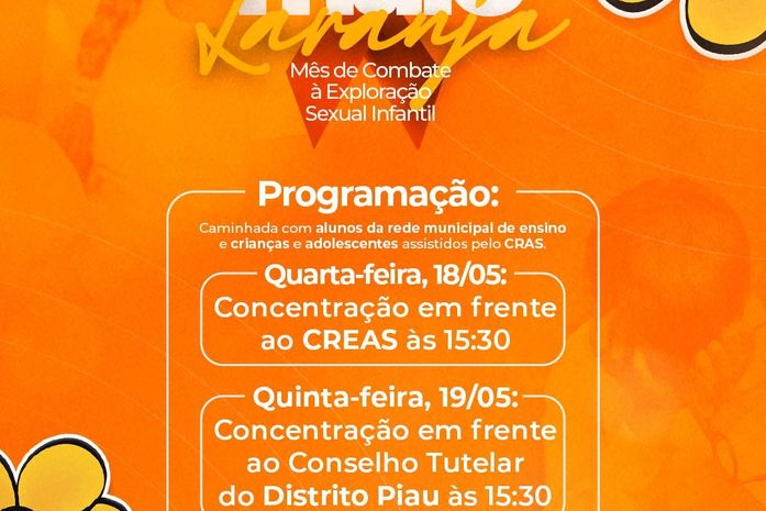 Maio laranja: com campanha, Piranhas intensifica ações contra abuso sexual de crianças e adolescentes