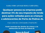 Porto de Pedras lança campanha para arrecadar doação do IR para fundo da criança 