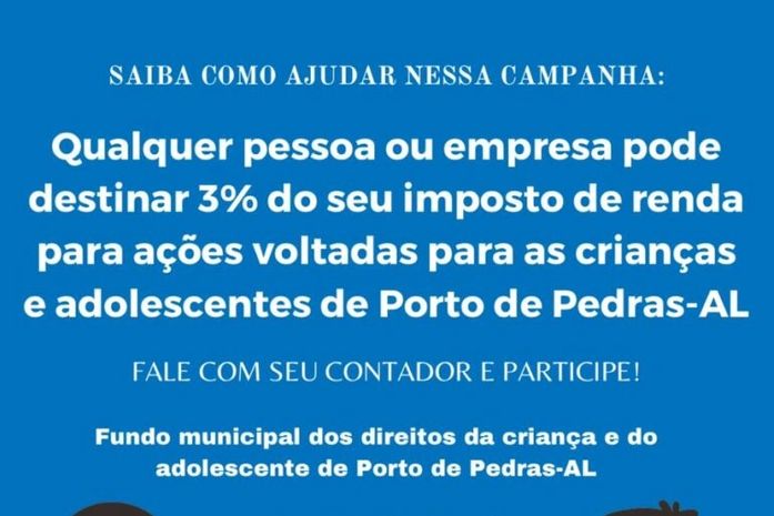 Porto de Pedras lança campanha para arrecadar doação do IR para fundo da criança