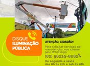 Disque Iluminação: Prefeitura de Branquinha lança canal de atendimento ao cidadão