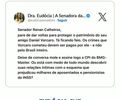 Eudócia Caldas cobra Renan Calheiros e pede assinatura em CPI sobre o BMG-Master