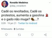 "Aumentou a gasolina e o gado não muge", ironiza deputado alagoano no twitter 