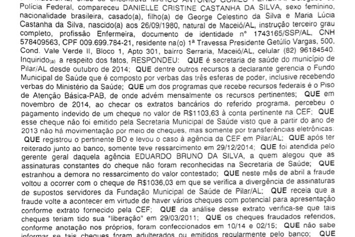 Depoimento na Policia Federal da secretária de Saude