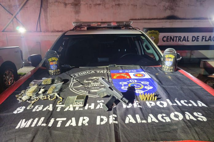 Polícia Militar prende suspeito com arma e drogas em Rio Largo