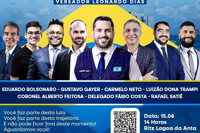 Leonardo Dias lança pré-candidatura em encontro com a presença de Eduardo Bolsonaro e personalidades da Direita nacional