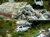 Carros capotaram e criminosos, aparentemente feridos, fugiram.