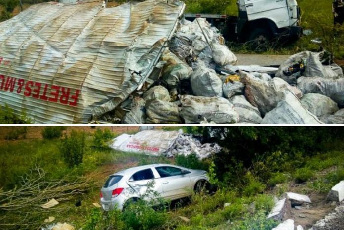 Carros capotaram e criminosos, aparentemente feridos, fugiram.