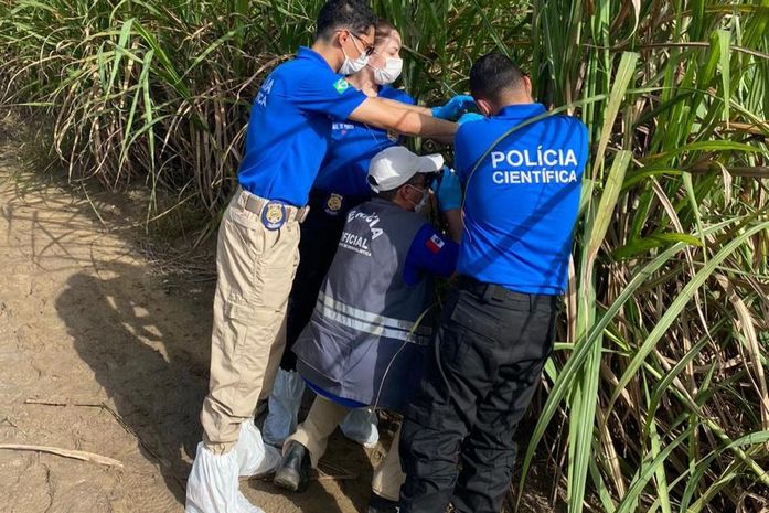 Polícia Científica encontra joias em ossada humana, em canavial