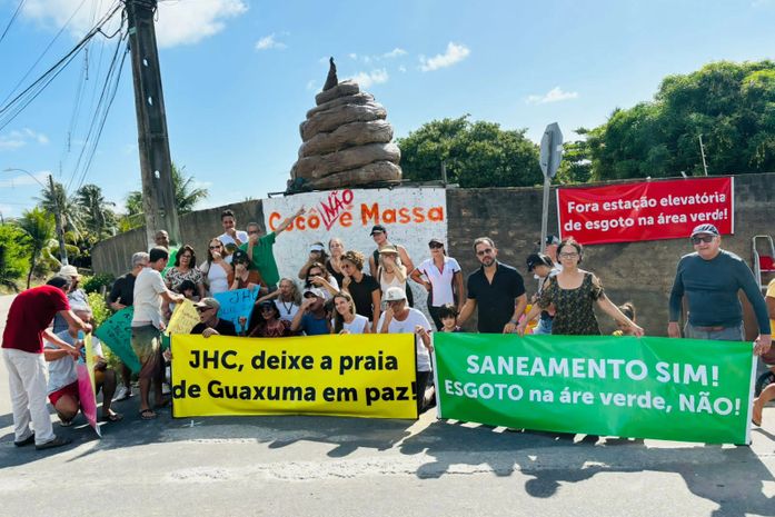 Moradores de Guaxuma voltam a protestar contra instalação de estação de esgoto em Área Verde