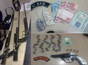 Homens são presos e um menor apreendido com armas e drogas
