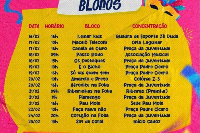 Carnaval “Paz e Amor” de Coqueiro Seco terá 9 dias de folia e 15 blocos