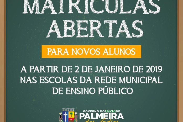 Prefeitura de Palmeira inicia matrícula de novos alunos