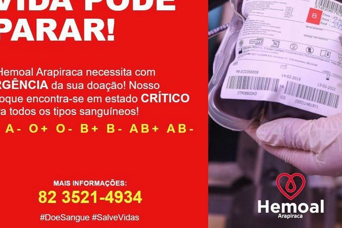 Hemocentro de Arapiraca carece de doadores de sangue com urgencia
