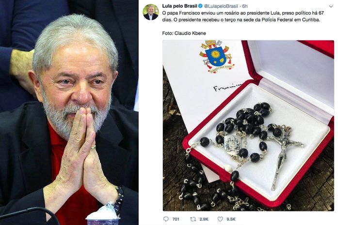 Vaticano desmente terço enviado a Lula em nome do papa Francisco