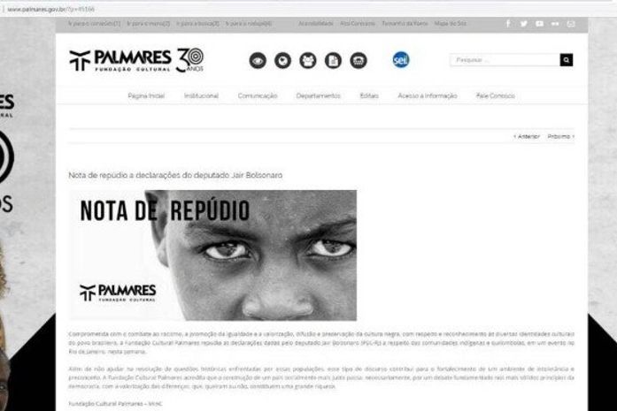 Para não perder o cargo, presidente da Fundação Palmares, bate continência para o racismo de Jair Messias.