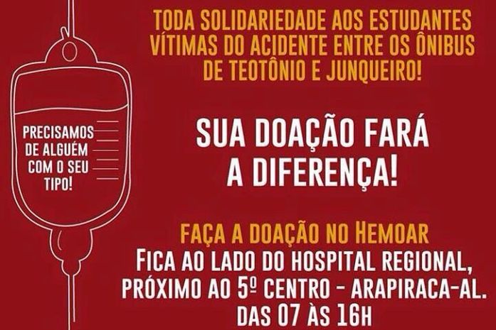 Hemoar e UE precisam de doações de sangue para vítimas de acidente