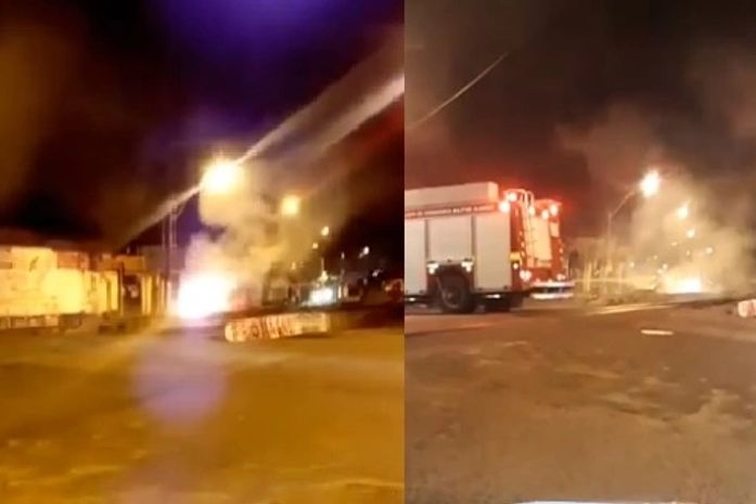 Veículo é destruído durante incêndio próximo a linha do trem; veja vídeo