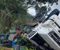 Motorista perde o controle e caminhão carregado de bananas tomba na AL-220, em São José da Tapera
