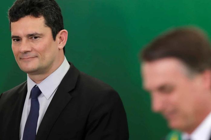 Sergio Moro e Jair Bolsonaro durante evento realizado no Palácio do Planalto.