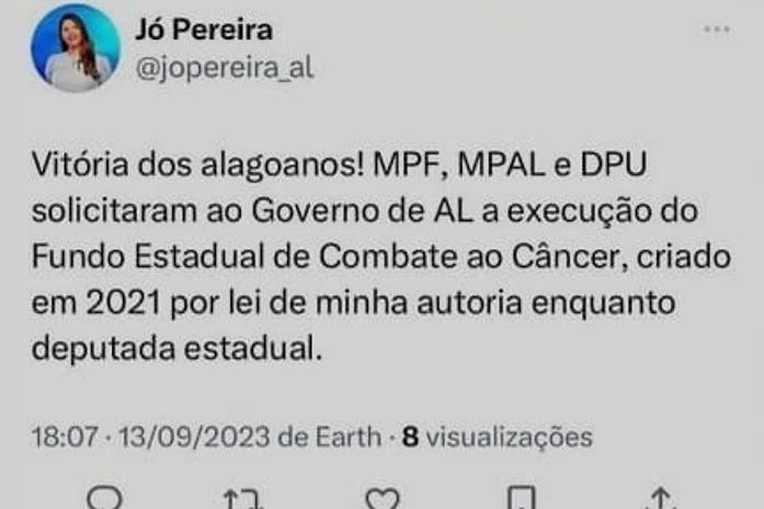 MPF, MPAL e DPU recomendam ao Governo do Estado de Alagoas, a imediata execução do Fundo Estadual de Combate ao Câncer, de autoria da deputada estadual, Jó Pereira