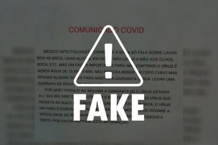 É falso que beber água a cada 15 minutos evite a Covid-19