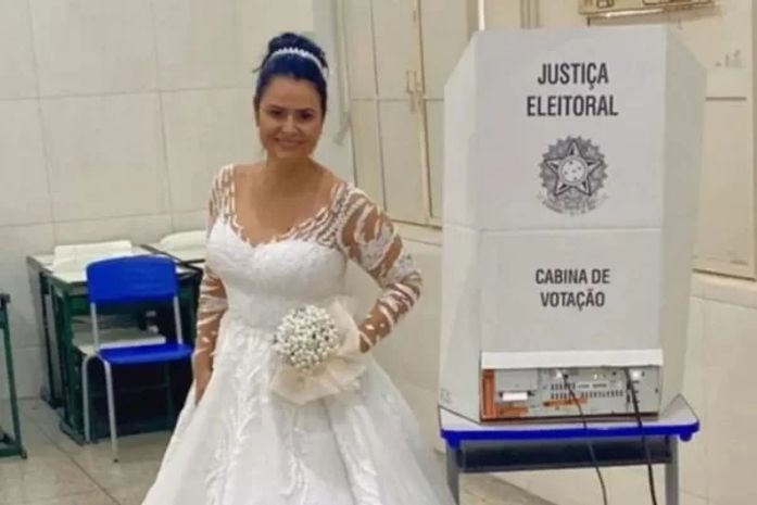 Vídeo: mulher sai do próprio casamento e vota ainda vestida de noiva