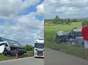 Colisão entre carro e carreta deixa vítima presa às ferragens na BR-101