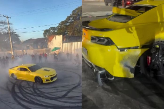 Competição organizada por influenciador termina com Camaro destruído em Maceió; assista