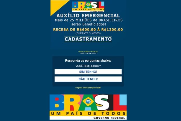 golpe promete auxílio emergencial para roubar dados através do Whatsapp