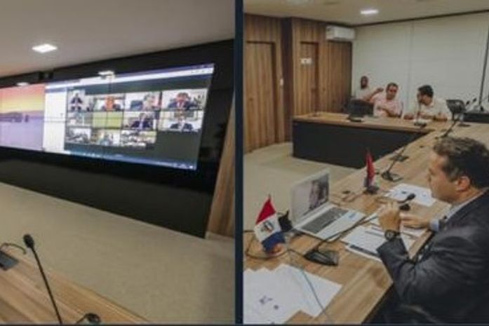 Renan Filho durante teleconferência com o Governo Federal.