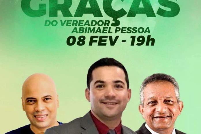 No centro do cartaz aparece o vereador Abimael anunciando as atrações do evento