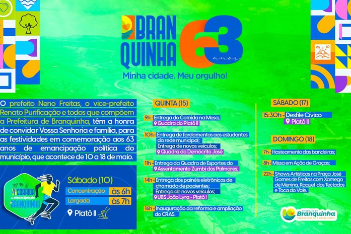 63 anos: Prefeitura de Branquinha anuncia programação da emancipação política