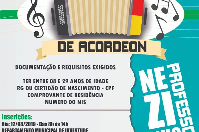 Abertas as inscrições para a Oficina de Acordeom promovida pela Prefeitura de Delmiro Gouveia