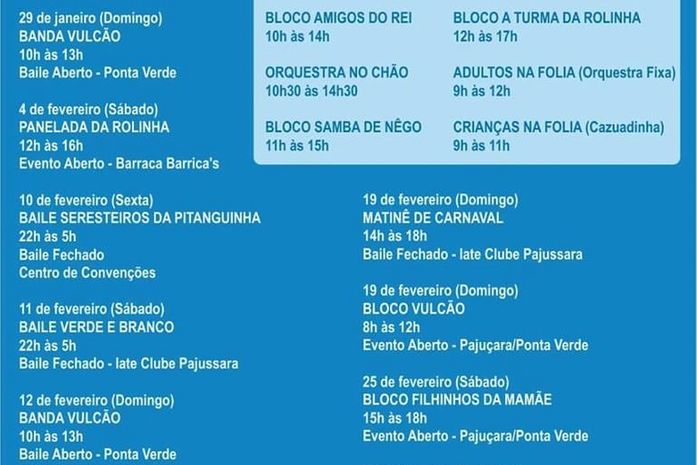 Programação do pré e carnaval de Maceió