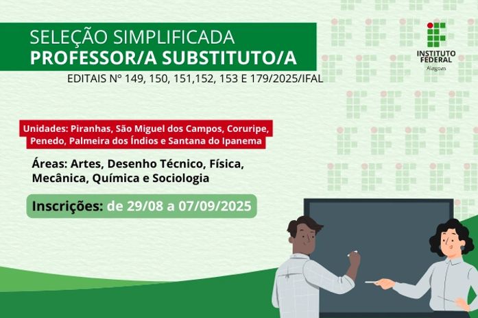 Ifal realiza seleção para professores substitutos em seis campi