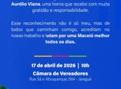 Rafael Brito é homenageado pela Câmara Municipal de Maceió nesta sexta-feira (17)