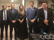 Cavalcante, Renan Filho, Prefeita de Belém/AL, Paula, Hugo presidente da AMA e Adeilson Bezerra, presidente do PRTB/AL, durante encontro em Brasília esta semana