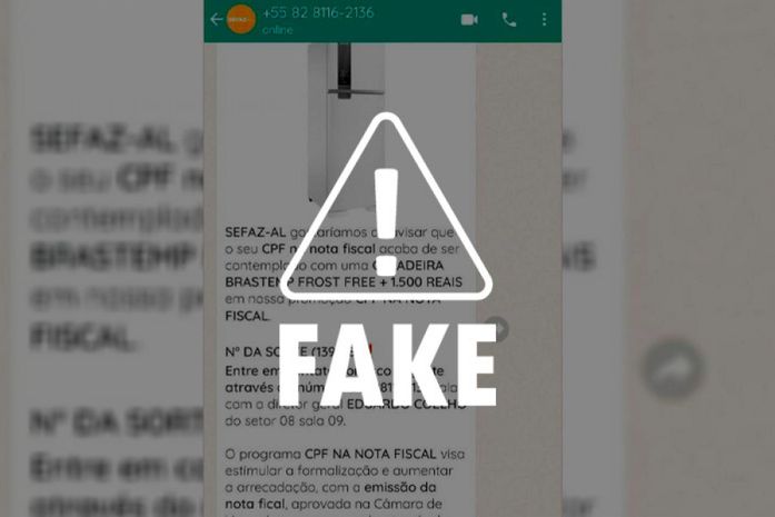 É falso que Sefaz informe resultado de premiações via Whatsapp