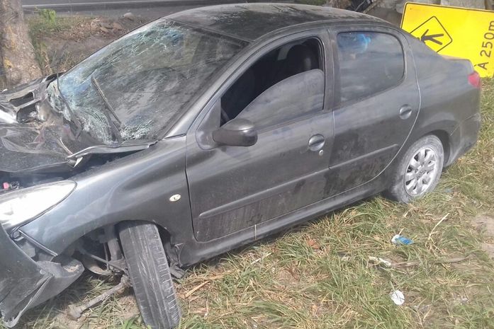 Veículo capotou e bateu em árvore na BR-104