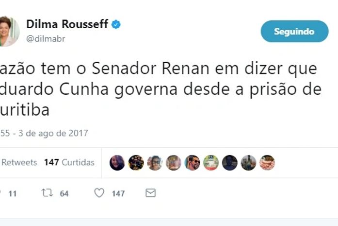 Dilma diz que Renan tem razão ao dizer que Cunha manda no governo