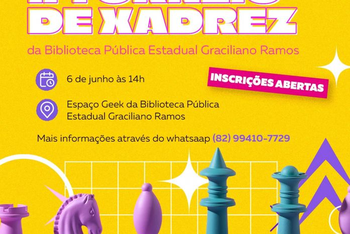 Biblioteca Graciliano Ramos recebe II Torneio de Xadrez no dia 6 de junho