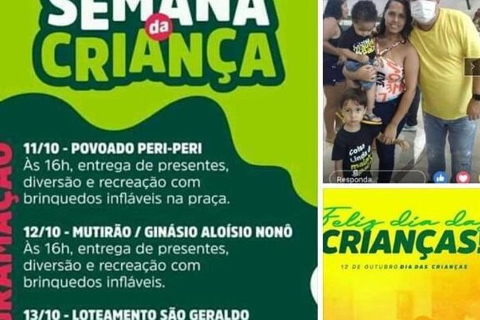 Entre os itens citados na denúncia, consta o prefeito Feijó fazendo distribuição de brindes durante eventos voltados para a Semana da Criança