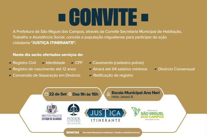 São Miguel dos Campos receberá a ação “Justiça Itinerante” na próxima sexta, 22